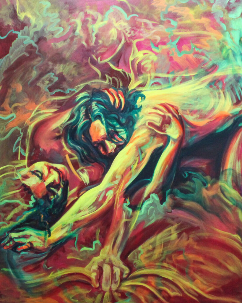 A photo of a vibrant painting created by Miles Brueggemeyer