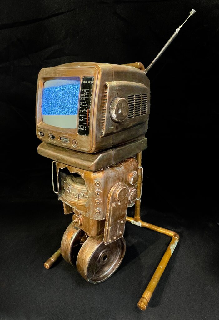 A sculpture depicting a television